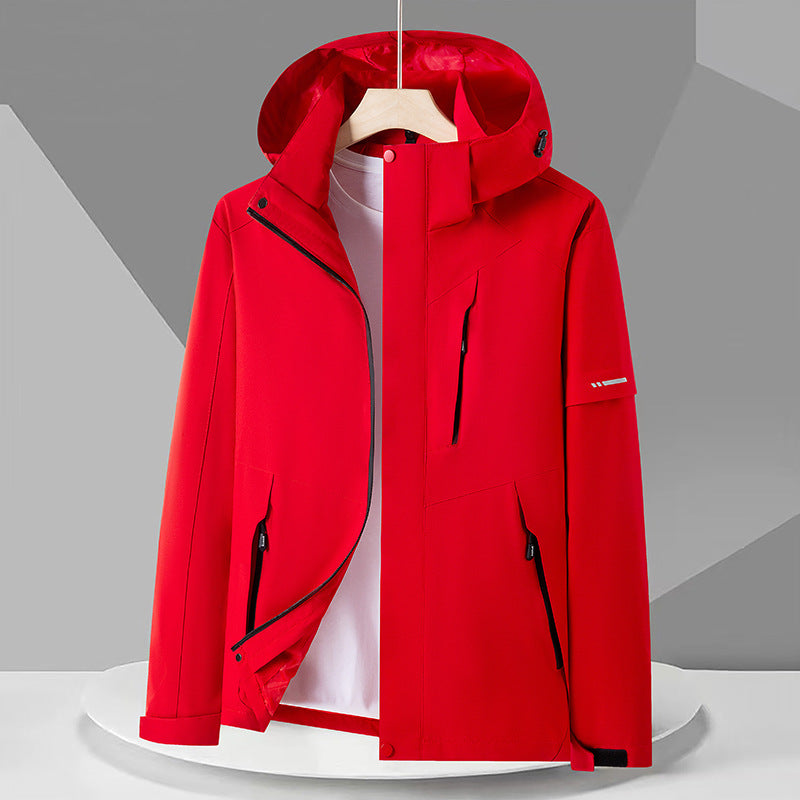 Men's technical softshell jacket with hood, windproof membrane, and chest zipper pocket Amarae