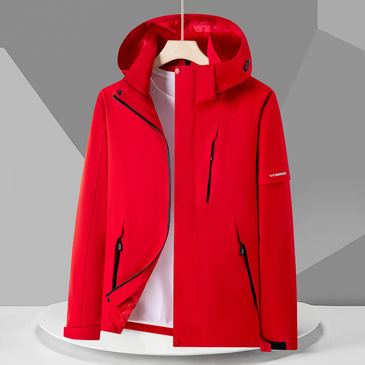 Men's technical softshell jacket with hood, windproof membrane, and chest zipper pocket Amarae