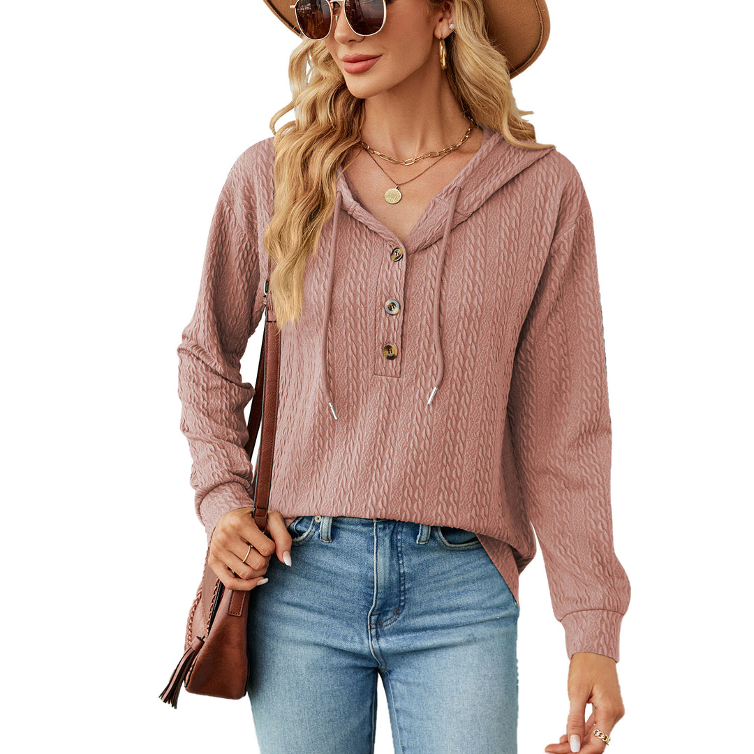 Casual hooded sweatshirt for women with textured surface and button details Amarae