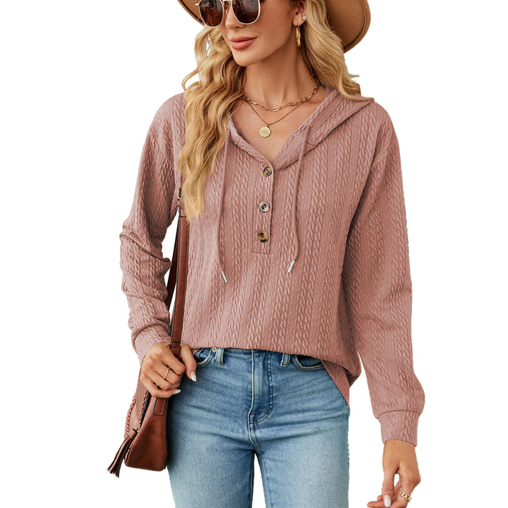 Casual hooded sweatshirt for women with textured surface and button details Amarae