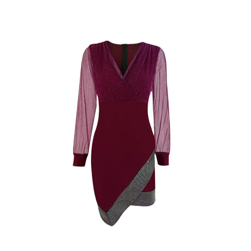 Women Elegant Wrap Dress with Sparkling Details and Sheer Sleeves Lune London