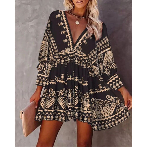 Chic bohemian printed mini dress for women