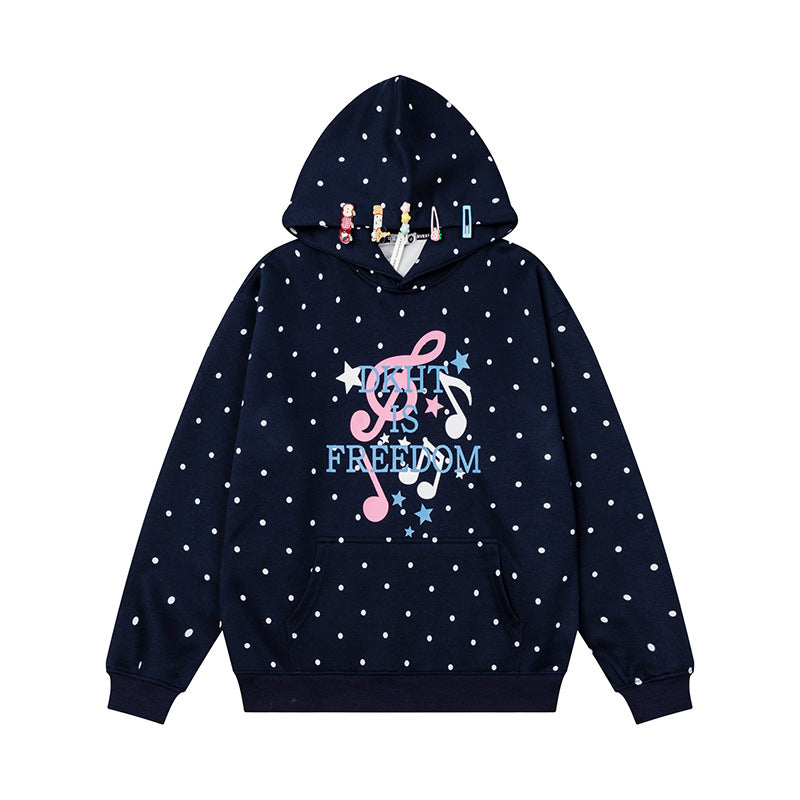 Women's hoodie with polka dot, musical note print and kangaroo pocket Amarae