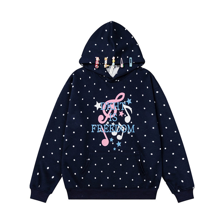 Women's hoodie with polka dot, musical note print and kangaroo pocket Amarae