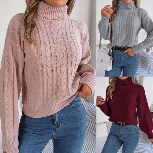 Amarae | Women's Cozy Knit Sweater with Stand-Up Collar and Cable Pattern