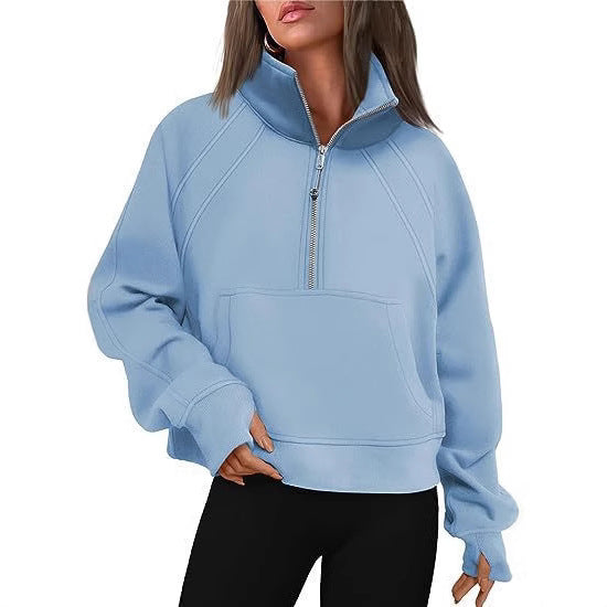 Ladies Short Sporty Sweater with High Collar and Zipper Lune London