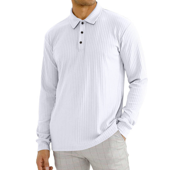 Men's long sleeve polo with texture and button placket Lune London