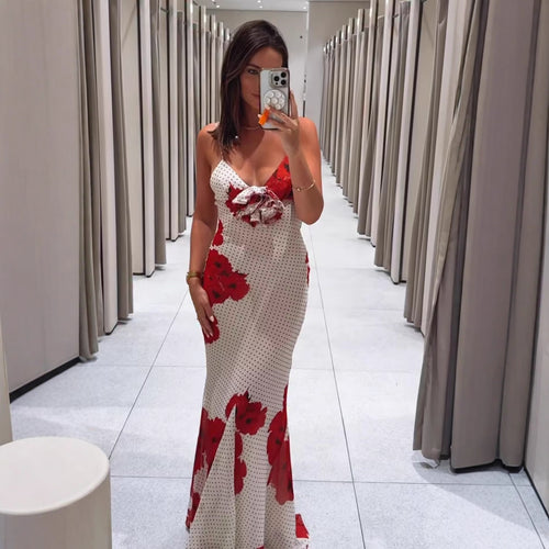 Spaghetti strap dress for women with floral print and ruffle details Amarae