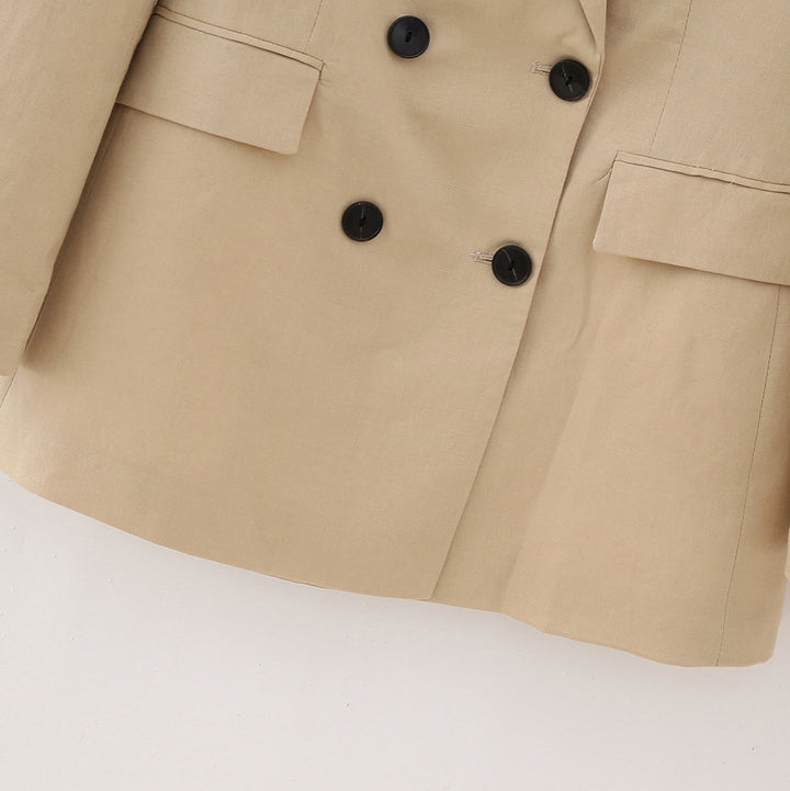 Women's Double-Breasted Long Blazer in Minimalist Tailoring Style with Peak Lapel Amarae