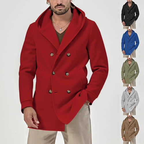 Elegant double-breasted coat for men with large hood Amarae