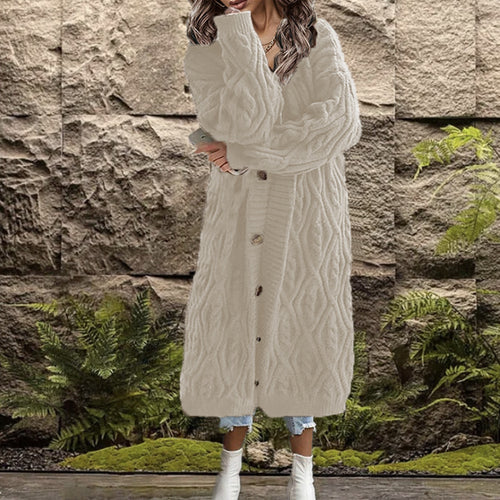 Ladies chunky knit wrap cardigan with trendy twist pattern and large buttons Amarael