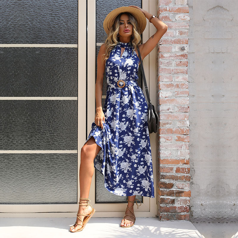 Maxi dress with floral print for women with high slit detail Lune London