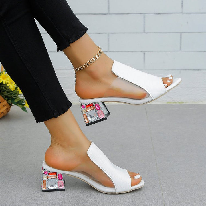 Women’s strap mules with floral design and comfortable block heel Lune London