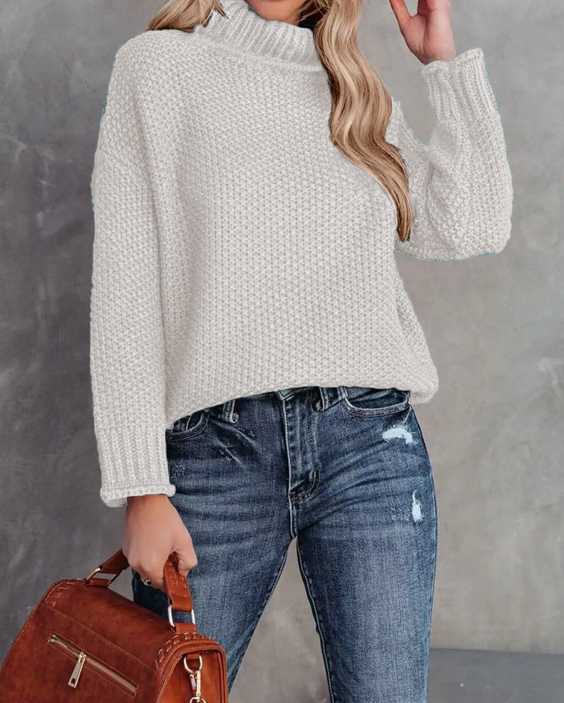 Comfortable knitted sweater for women with a high collar and airy structure Lune London