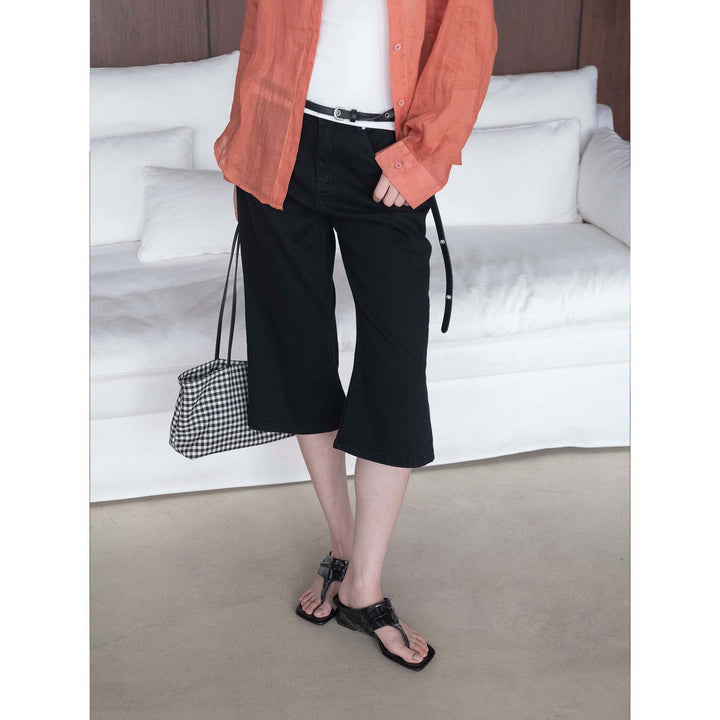 Women's High-Waisted Denim Culotte in Bermuda Style with Wide Leg Amarae