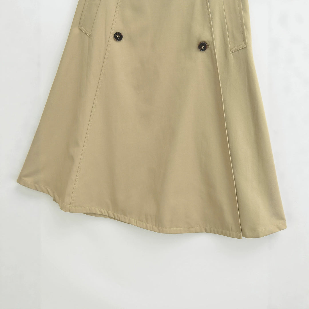 Women's A-Line Trench Skirt with Waist Belt and Decorative Button Placket Amarae