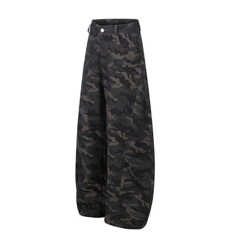 Women's Wide Camouflage Palazzo Pants with High Waist, Belt Loops, and Balloon-Shaped Leg Amarae