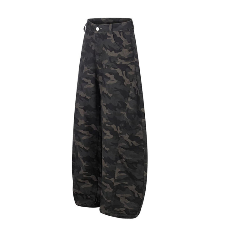 Women's Wide Camouflage Palazzo Pants with High Waist, Belt Loops, and Balloon-Shaped Leg Amarae