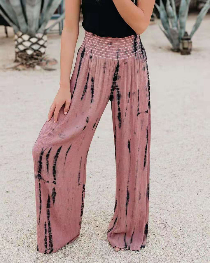Elegant wide leg pants for women with a low waist and graphic print Lune London