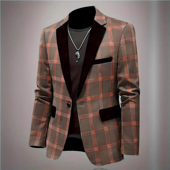 Men's elegant plaid blazer with velvet lapels Amarae