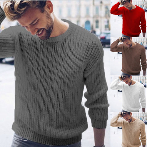 Knitted jumper for men with modern structured pattern and round neck Amarae