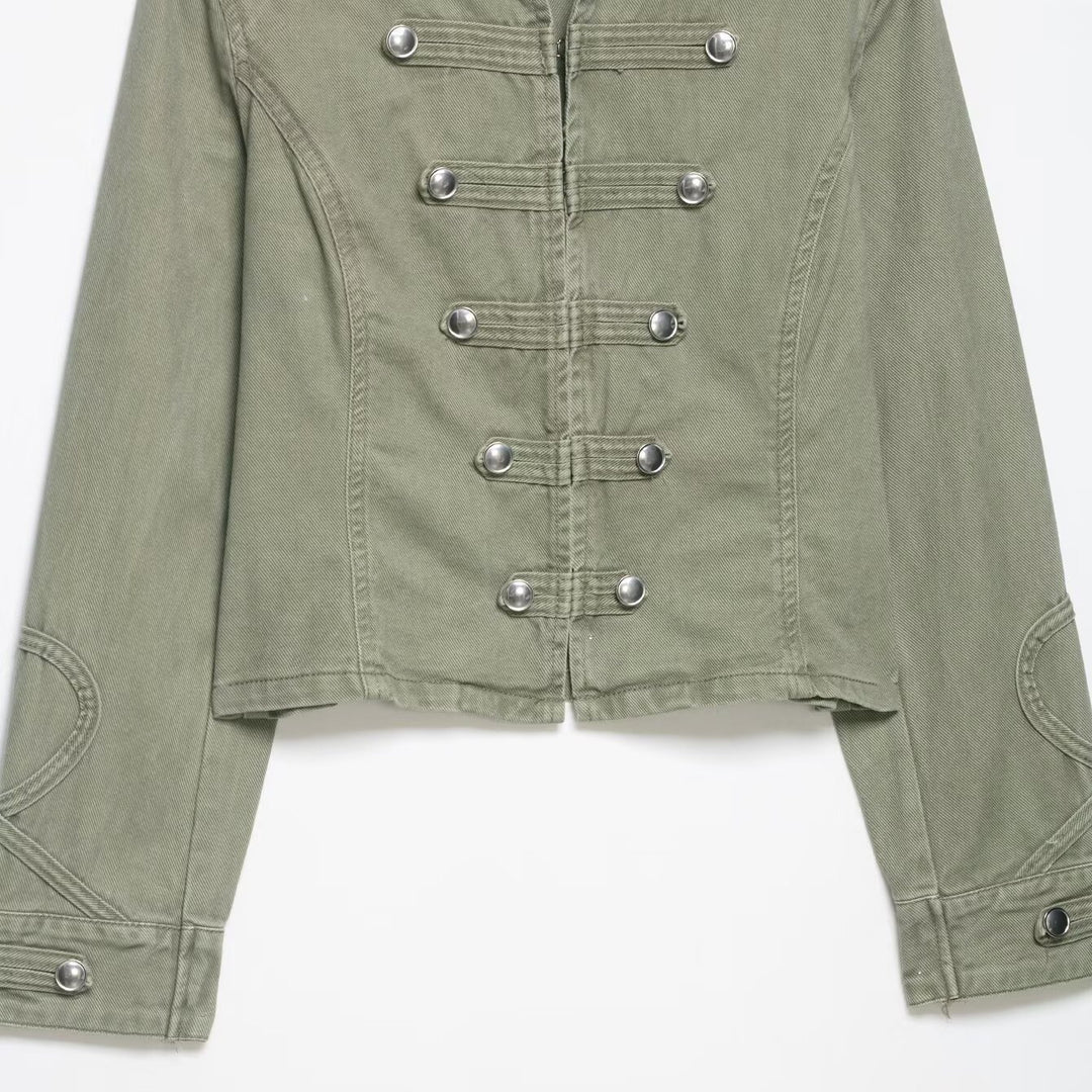 Women's short jacket in military look with stand-up collar, decorative flaps, and quilted sleeve patches Amarae