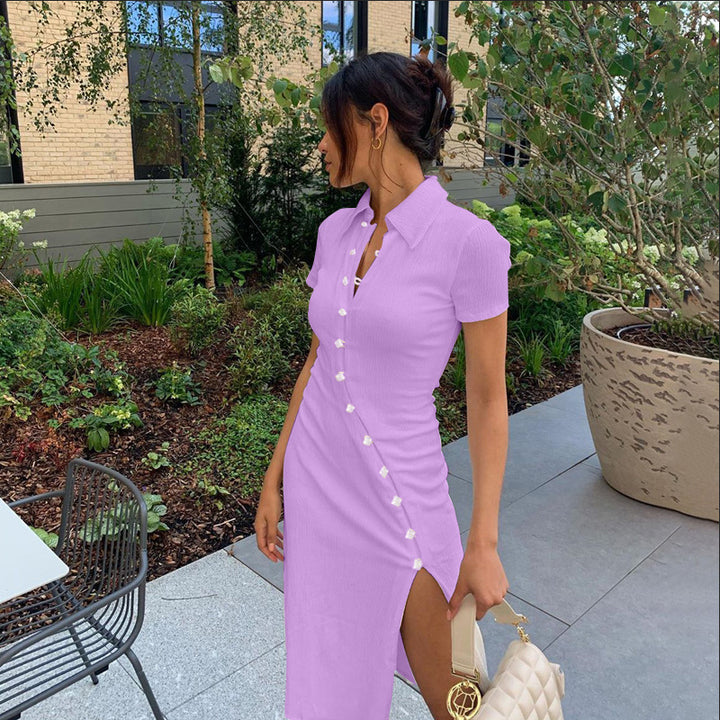 Midi dress women with button detail and side slit Lune London