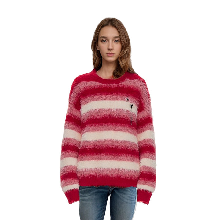 Ladies cozy knit sweater with modern stripes Lune London