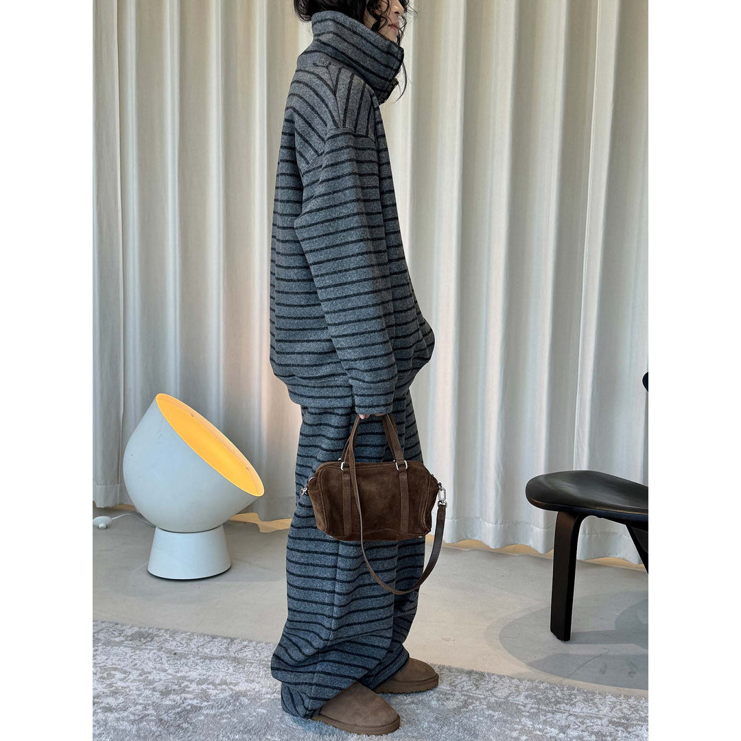 Women Striped Lounge Pants with High Waist, Drawstring and Wide Palazzo Cut Amarae