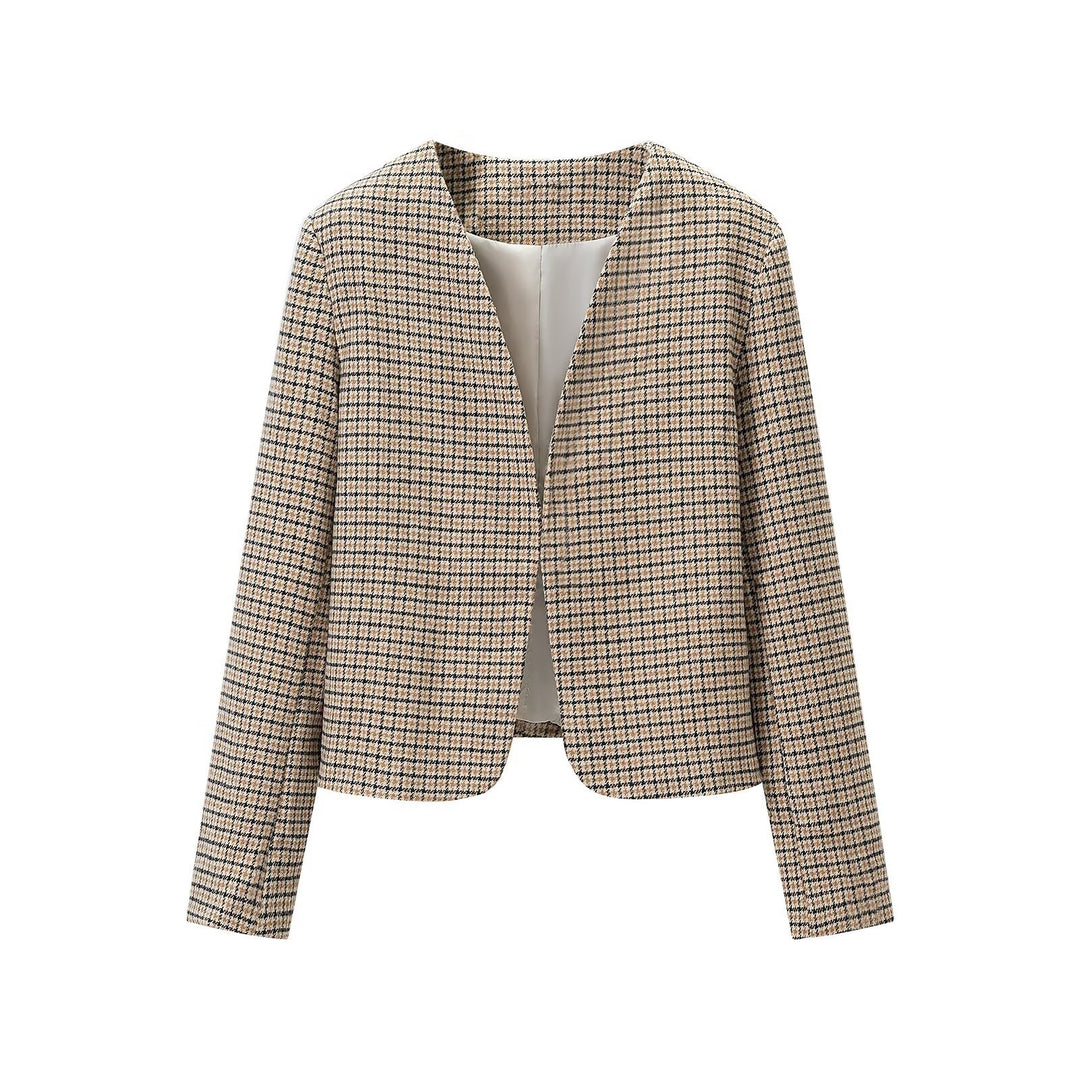 Ladies Two-Piece Tweed Ensemble with Collarless Cropped Blazer and A-Line Mini Skirt Amarae