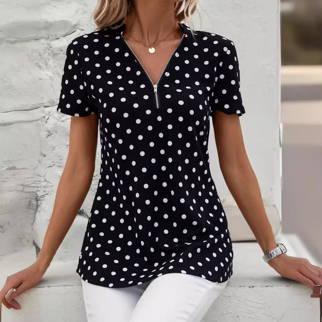 Ladies Polka Dot Zip-Up Top Lune London