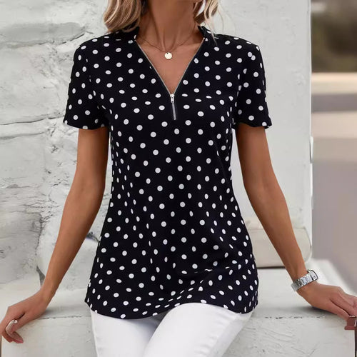 Ladies Polka Dot Zip-Up Top Amarae