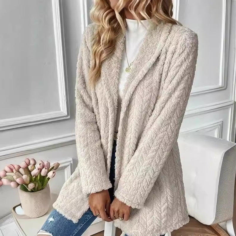 Ladies Elegant and Casual Plush Jacket with a Chic and Stylish Textured Design