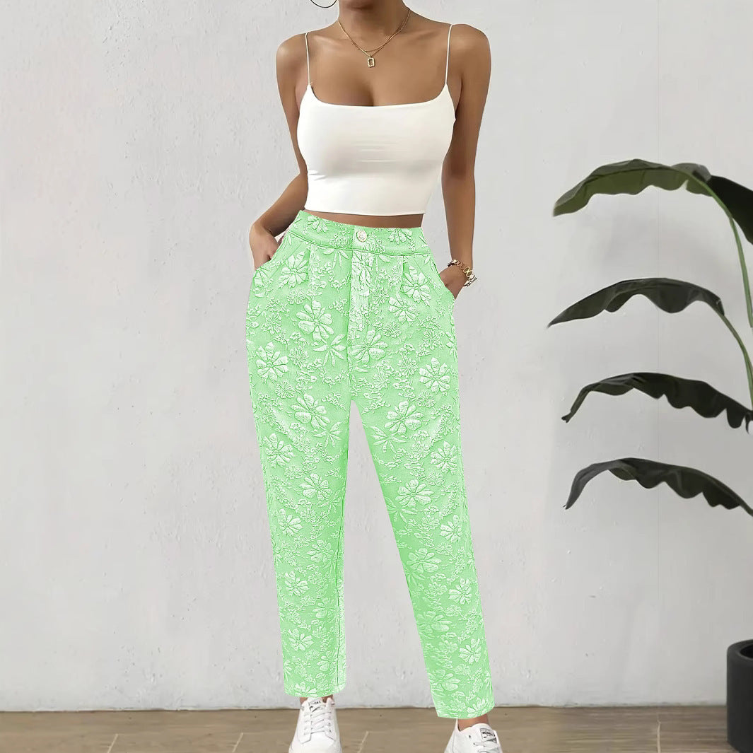 Ladies Floral Print Relaxed Fit Chic Style Pants