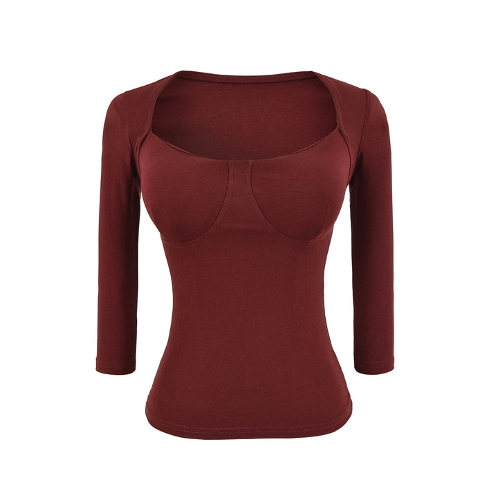 Women's Fitted Long Sleeve Top with Integrated Bustier Contour and Square Neckline Amarae