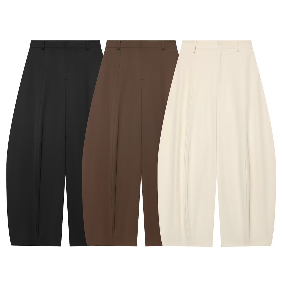 Women's culotte pants with high waist, distinctive center pleats, and boxy silhouette Amarae