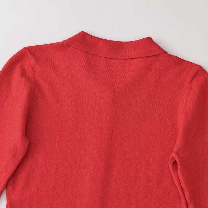 Women's fine knit cardigan with shirt collar and full button placket Amarae