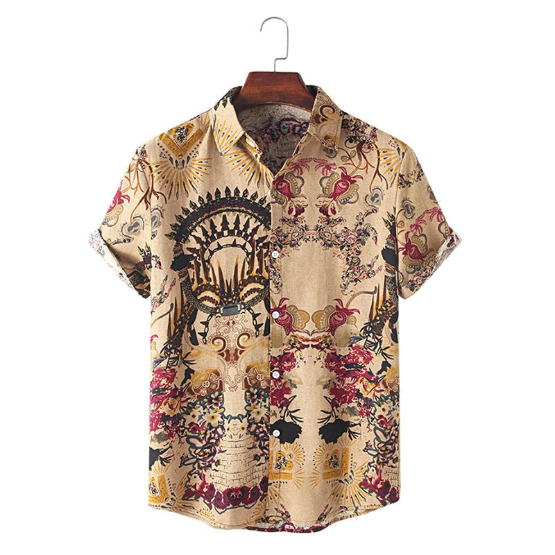 Short sleeve shirt for men with elaborate background print and classic collar Lune London