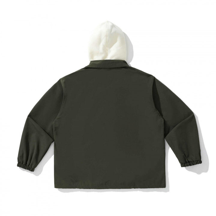 Unisex Two-Layer Overshirt Jacket with Attached Fleece Hood and Snap Button Placket Amarae