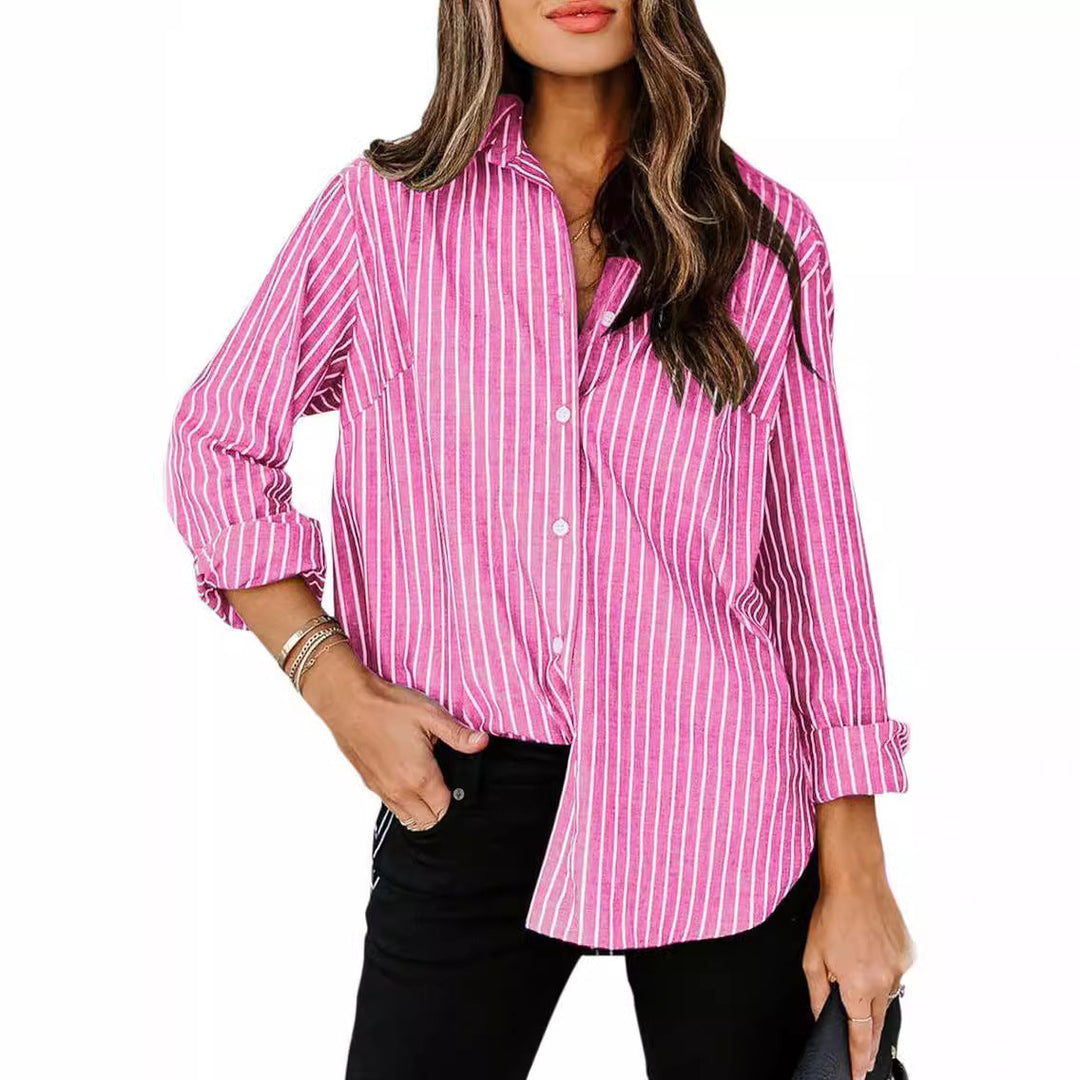 Women's Striped Blouse with Classic Collar and Casual Cut Lune London