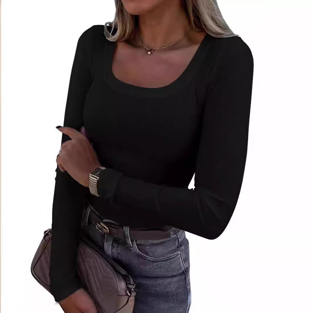 Women’s Long Sleeve Ribbed T-Shirt with Elegant Boat Neck Lune London
