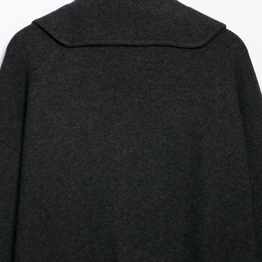 Women's short cut open wool blend cardigan with large shawl collar and boxy cropped silhouette Amarae