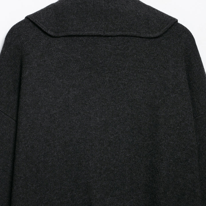 Women's short cut open wool blend cardigan with large shawl collar and boxy cropped silhouette Amarae