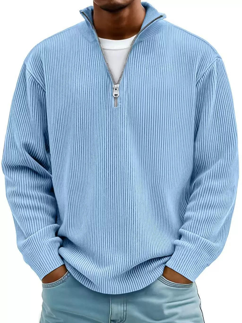 Men's ribbed knit pullover with half-zip and stand-up collar Amarae