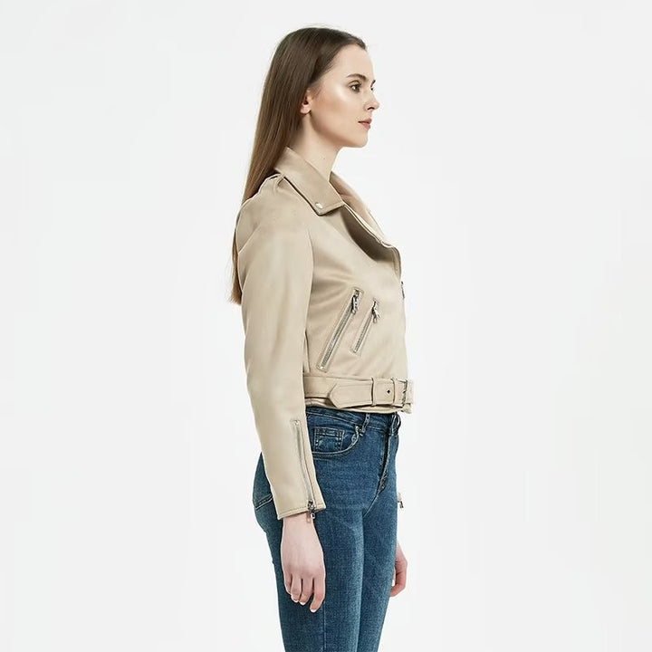 Stylish biker jacket for women with an elegant look in suede with practical pockets Lune London