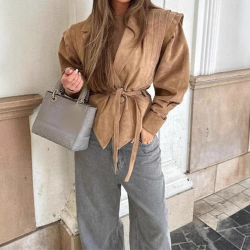 Ladies Elegant Jacket with Textured Details and Waist Belt Amarae