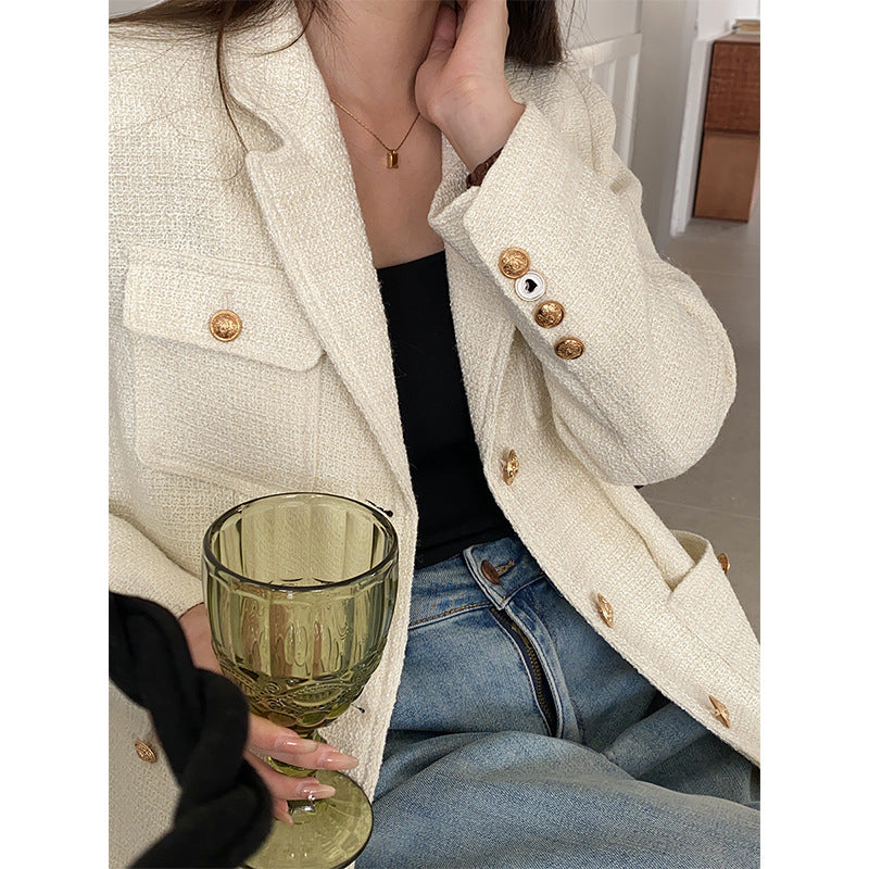 Women's modern boucle blazer jacket with practical pockets Chic & Stil