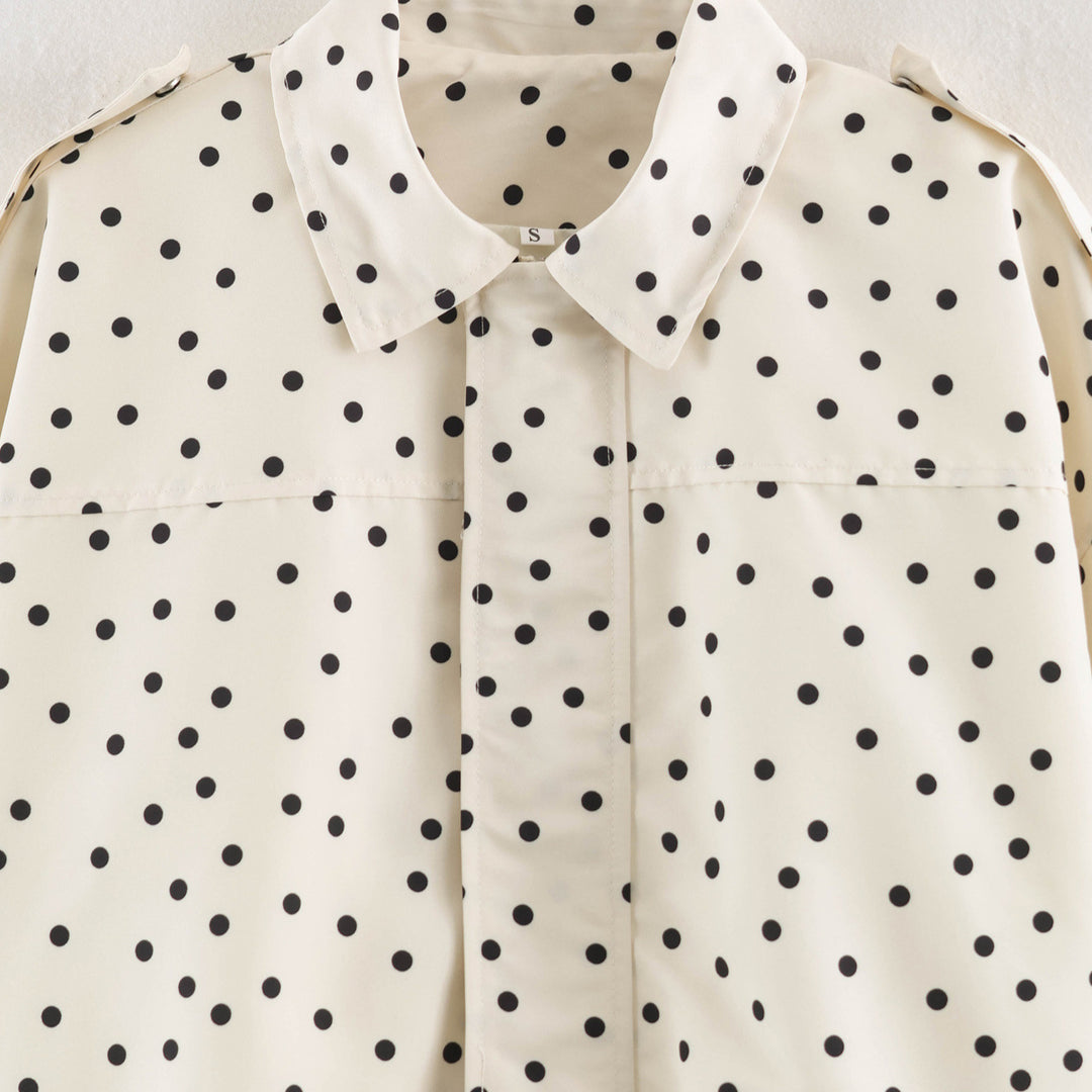 Ladies Polka Dot Cropped Blazer with Shirt Collar and Epaulettes Amarae