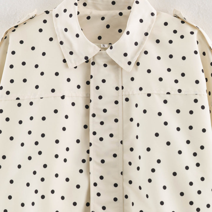 Ladies Polka Dot Cropped Blazer with Shirt Collar and Epaulettes Amarae