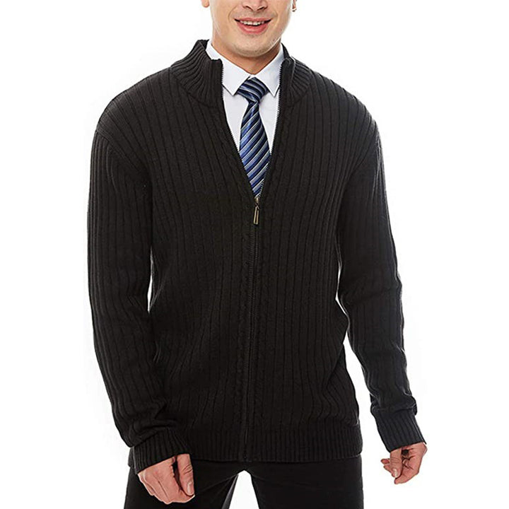 Men's knit jacket with modern zip closure details and a fine ribbed pattern Lune London